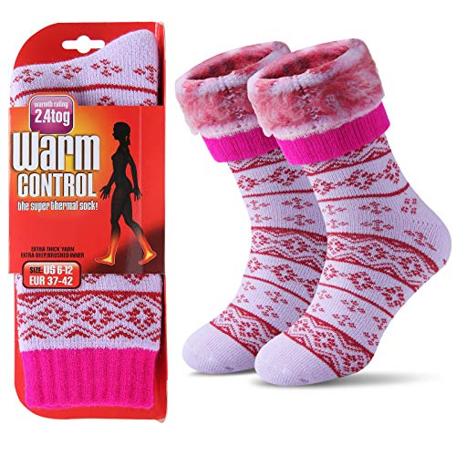 JARSEEN Warme Winter Thermosocken mit Vollplüsch und Wolle Dicke Weiche Stiefel Socken Damen Herren- Gr. EU 37/42, Schneeflocke Lila von JARSEEN