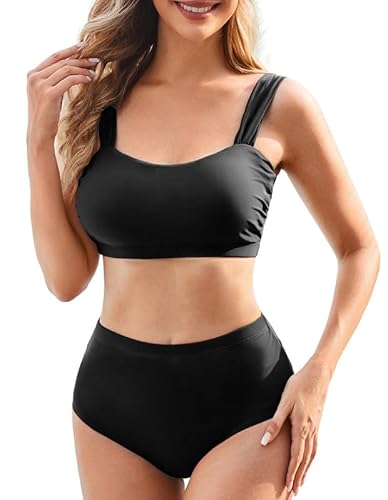 Bikini Damen Set , Bikini，Badeanzug Damen Bauchweg , Bikini Push Up -Oberteil Und High Waist Bikini-Unterteile Badebekleidung Weiche Bademode Elastische Schwimmanzug Gerippt Bescheiden Bademode von JASAMBAC