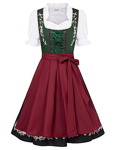 JASAMBAC 3-teiliges Oktoberfest-Kostüm für Damen, deutsches Bayerisches Biermädchen-Dirndlkleid, dunkelgrün, 2XL von JASAMBAC