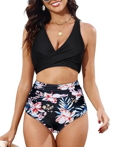 JASAMBAC BadeanzüGe Die Schlank Machen,Bikini Set Bauchweg,Twsit Cross Push Up Bikini-Oberteil Und High Waist Bikini-Unterteile, Weiche Hochwertige Bademode BadeanzüGe FüR Strand von JASAMBAC