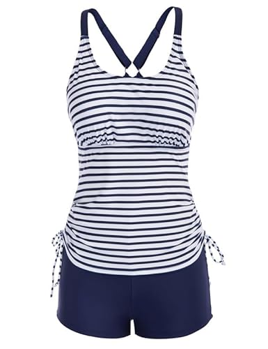 JASAMBAC Badeanzug Bauchweg Tankini Damen Zweiteiliger Tankini Oberteil Und High Waist Badeshorts Komfortabel Bademode Mit Verstellbare Schultergurte Sportlich Strandmode von JASAMBAC