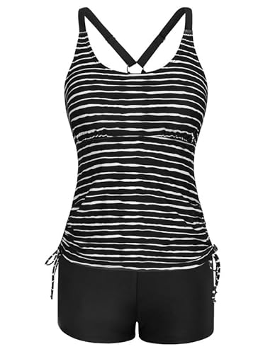 JASAMBAC Bademode Damen Tankini Zweiteiliger Badeanzug Bauchweg Tankini Oberteil Und High Waist Badeshorts Mit Verstellbare Schultergurte Sportlich Strandmode von JASAMBAC