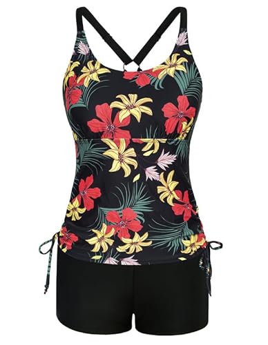 JASAMBAC Bathing Suits Woman Tankini Damen Zweiteiliger Badeanzug Bauchweg Tankini Oberteil Und High Waist Badeshorts Komfortabel Bademode Mit Verstellbare Schultergurte Sportlich Strandmode von JASAMBAC