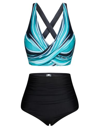 JASAMBAC Bikini MäDchen Bauchweg Push Up Twsit Cross Bikini-Oberteil Und High Waist Bikini-Unterteile, Weiche Hochwertige Bademode BadeanzüGe FüR Strand, Pool Mit Verstellbaren Schultergurten von JASAMBAC