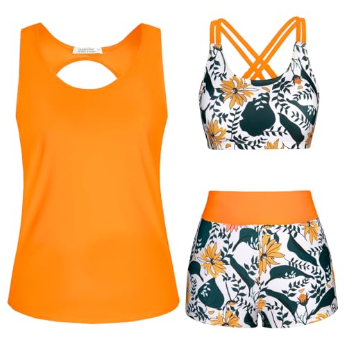 JASAMBAC Bikini Push Up Damen,3-Teiliger Tankini Damen Bauchweg Und High Waist Badeshorts, Einfache Badebekleidung,Sport-Badeanzug, Bademode füR Schwimmbad, Strand JASAMBAC Bikini Push Up Damen,3-Teiliger Tankini Damen Bauchweg Und High Waist Badeshorts, Einfache Badebekleidung,Sport-Badeanzug, Bademode füR Schwimmbad, Strand von JASAMBAC