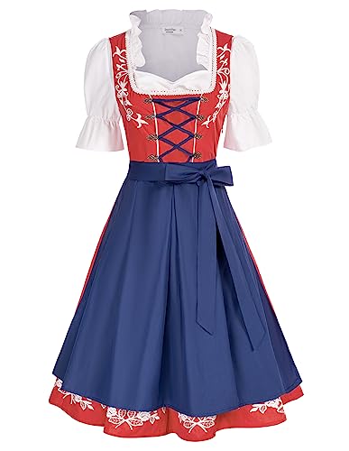 JASAMBAC Damen, Dirndl, 3-teiliges Trachtenkleid für Oktoberfest, Karneval von JASAMBAC