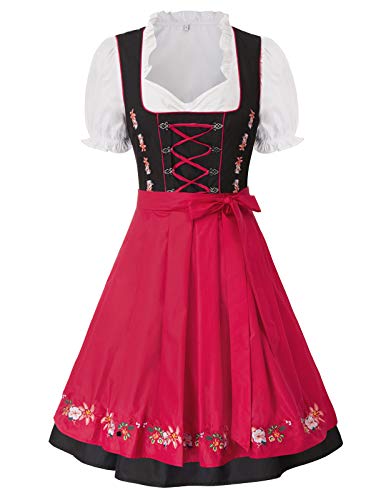 JASAMBAC Damen, Dirndl, 3-teiliges Trachtenkleid für Oktoberfest, Karneval von JASAMBAC