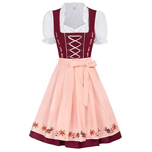 JASAMBAC Damen, Dirndl, 3-teiliges Trachtenkleid für Oktoberfest, Karneval von JASAMBAC