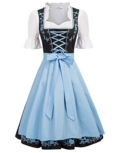 JASAMBAC Damen, Dirndl, 3-teiliges Trachtenkleid für Oktoberfest, Karneval von JASAMBAC