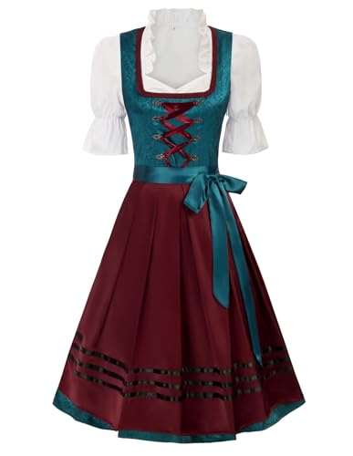 JASAMBAC Damen Dirndl 3 Teilig Oktoberfest Kostüme für Bayerischen Karneval Blau+Grün L von JASAMBAC