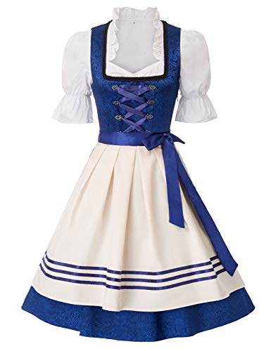 JASAMBAC Damen Dirndl 3 Teilig Oktoberfest Kostüme für Bayerischen Karneval Blau 2XL von JASAMBAC