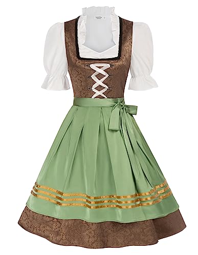 JASAMBAC Damen Dirndl 3 Teilig Oktoberfest Kostüme für Bayerischen Karneval Grün+Braun L von JASAMBAC