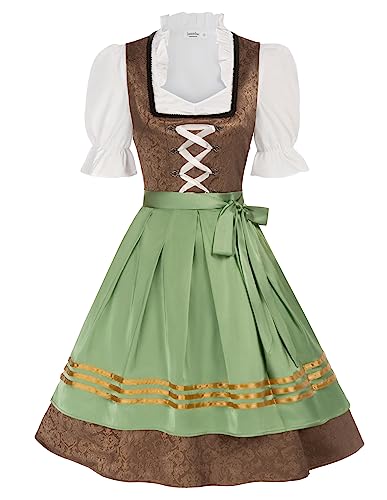 JASAMBAC Damen Dirndl 3 Teilig Oktoberfest Kostüme für Bayerischen Karneval Grün+Braun XL von JASAMBAC