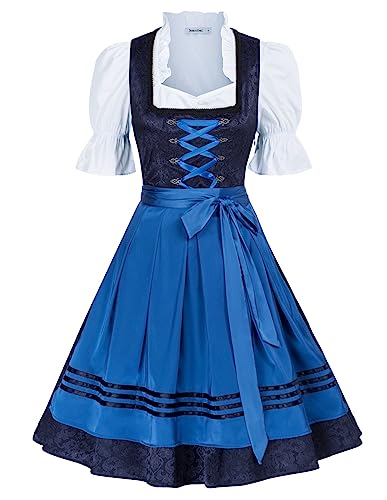 JASAMBAC Damen, Dirndl, 3-teiliges Trachtenkleid für Oktoberfest, Karneval von JASAMBAC