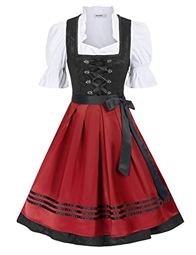 JASAMBAC Damen Dirndl 3 Teilig Oktoberfest Kostüme für Bayerischen Karneval Schwarz+Rot 2XL von JASAMBAC