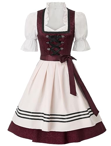 JASAMBAC Damen Dirndl 3 Teilig Oktoberfest Kostüme für Bayerischen Karneval Winerot 2XL von JASAMBAC