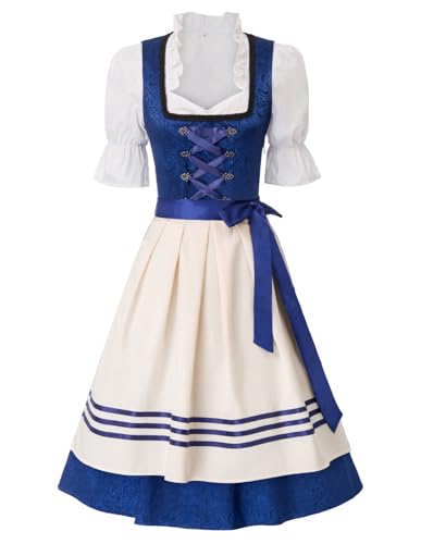 JASAMBAC Damen, Dirndl, 3-teiliges Trachtenkleid für Oktoberfest, Karneval von JASAMBAC