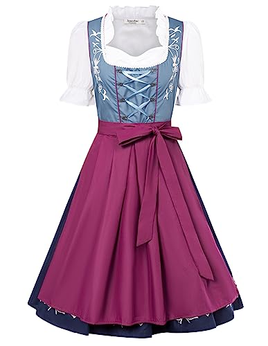 JASAMBAC Damen Dirndl-Kostüme, 3-teilig, für Oktoberfest, Karneval, Dunkelblau, M von JASAMBAC