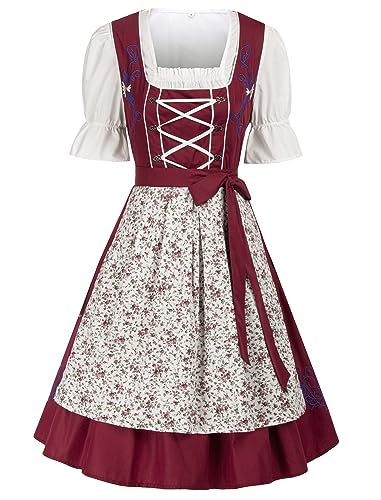 JASAMBAC Damen Dirndl midi 3-teiliges Trachtenkleid Trachtenrock Kleid Dirndlbluse für Oktoberfest, kleine Blumen auf weißem Hintergrund 2XL JASAMBAC Damen Dirndl midi 3-teiliges Trachtenkleid Trachtenrock Kleid Dirndlbluse für Oktoberfest, kleine Blumen auf weißem Hintergrund 2XL von JASAMBAC
