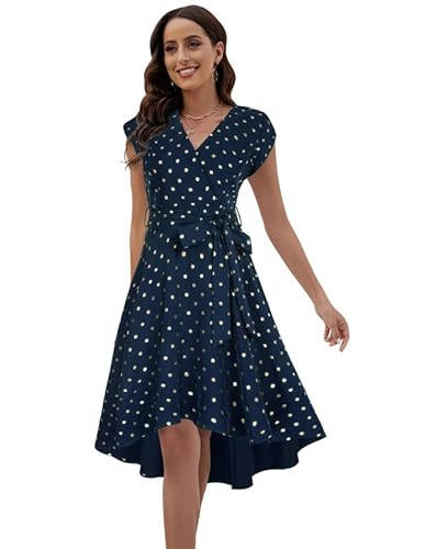 JASAMBAC Damen V Ausschnitt Halbformelle Swing Midi-Kleider mit Gürtel für Hochzeitsgäste von JASAMBAC