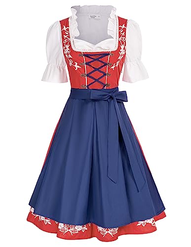 JASAMBAC Deutsches Dirndl für Damen, Kleidung, Oktoberfest, Servierschürze, Marineblau, L von JASAMBAC