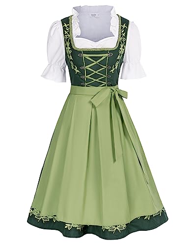 JASAMBAC Deutsches Dirndlkleid für Damen, Milchmädchen-Kostüme für das Oktoberfest, Armeegrün, M von JASAMBAC