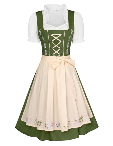 JASAMBAC Dirndl Rot füR Damen 3-Teiliges Oktoberfest Dirndl Trachtenkleid Dirndlkleider Karneval Oktoberfest Party Kostüm von JASAMBAC