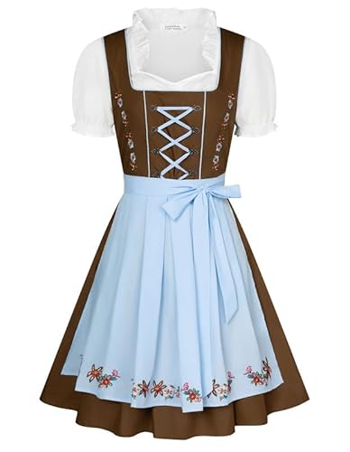 JASAMBAC Dirndl füR Damen 3-Teiliges Oktoberfest Dirndl Trachtenkleid Dirndlkleider Karneval Oktoberfest Party Kostüm von JASAMBAC