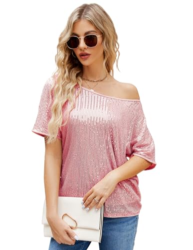 JASAMBAC Glitzernde Oberteile für Damen, kurzärmelig, eine Schulter, Pailletten, Glitzer, Party, Urlaub, Club, Nacht, glitzernde Bluse JASAMBAC Glitzernde Oberteile für Damen, kurzärmelig, eine Schulter, Pailletten, Glitzer, Party, Urlaub, Club, Nacht, glitzernde Bluse von JASAMBAC