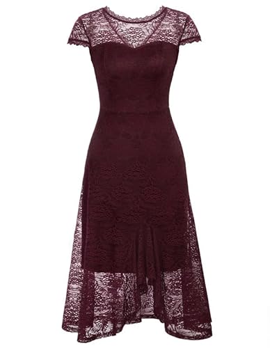 JASAMBAC Spitzenkleid für Damen 2043 Vintage Hochzeitsgastkleider Rüschen Midi Cocktailkleid von JASAMBAC