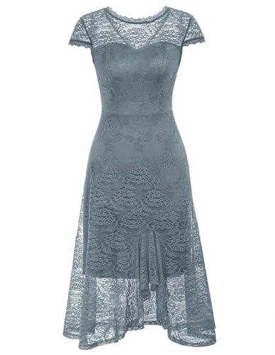 JASAMBAC Spitzenkleid für Damen 2051 Vintage Hochzeitsgastkleider Rüschen Midi Cocktailkleid von JASAMBAC