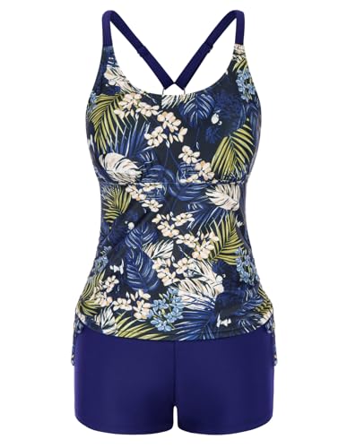 JASAMBAC Tankini Damen Zweiteiliger Tankini Sets Badeanzug Bauchweg Oberteil Und High Waist Badeshorts Komfortabel Bademode Mit Verstellbare Schultergurte Sportlich Strandmode von JASAMBAC