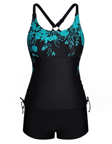 JASAMBAC Tankini Mit Shorts, Zweiteiliger Badeanzug Bauchweg Tankini Oberteil Und High Waist Badeshorts Komfortabel Bademode Mit Verstellbare Schultergurte Sportlich Strandmode von JASAMBAC
