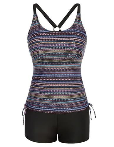 JASAMBAC Tankini Mit Shorts, Zweiteiliger Badeanzug Bauchweg Tankini Oberteil Und High Waist Badeshorts Komfortabel Bademode Mit Verstellbare Schultergurte Sportlich Strandmode von JASAMBAC