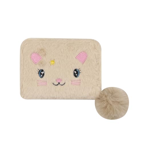 JASASCCEL Kleine Geldbörse mit Reißverschluss, flauschig, Plüsch, schlanke Brieftasche mit Bommel-Anhänger für Frauen und Mädchen, niedliche Katze, Kartenetui, Halter Tasche, Beige, Einheitsgröße von JASASCCEL