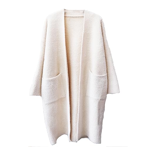 JASCLS Damen-Strickjacke mit langen Ärmeln, Leopardenmuster, vorne offen, dicker Pullover, Oberbekleidung, Jacke mit Tasche, aprikose, Einheitsgröße von JASCLS
