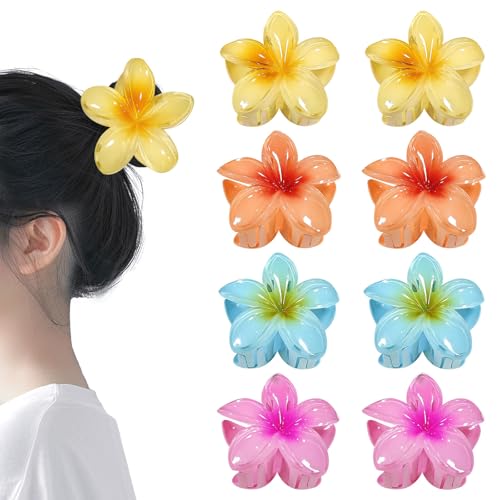 JASFLY 8 Stück Blumen Haarklammer,4 Farben Haarklammer Blume,Rutschfeste Blumen Haarklammern,Blumenhaarklammer Kann Auf Mädchen,Damen,Dickes und Dünnes Haar Angewendet Werden(8 cm) von JASFLY