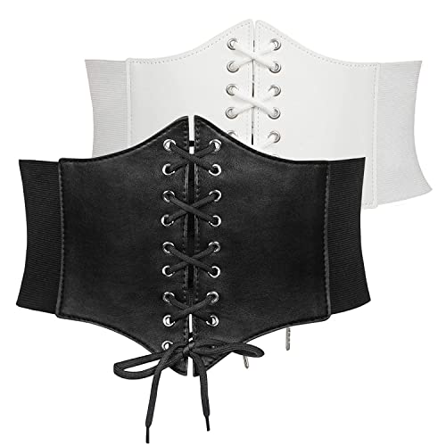 JasGood 2 Stück Damen Schnürkorsett Elastischen Breiten Band, Gebundener Waspie Taille Gürtel Hüftgurt für Damen für Halloween Partys und Andere Events Bestens Geeignet von JasGood