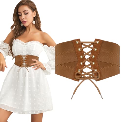 JasGood Damen Elastischer Korsettgürtel, Hoher Taille Cinch Taillengürtel, Breiter Wickel Retro Damengürtel für Kleid, Halloween Cosplay Gürtel von JasGood