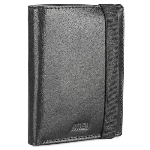 JASLEN - Herren Geldbörse Echtleder RFID Schutz - Herren Leder Geldbörse Klein oder Groß - Portemonnaie Herren Echtleder mit Kartenfächern, Black-Tan von JASLEN