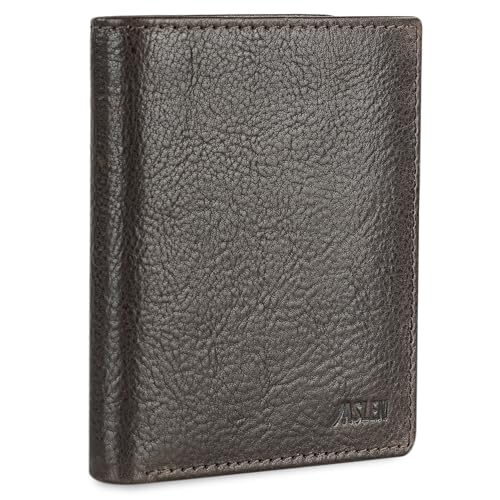 JASLEN - Herren Geldbörse Echtleder RFID Schutz - Herren Leder Geldbörse Klein oder Groß - Portemonnaie Herren Echtleder mit Kartenfächern, Braun von JASLEN