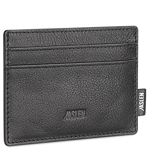 JASLEN - Herren Kartenetui Leder - Leder Kartenetui herren mit münzfach - Kreditkartenetui RFID Schutz - Dauerhaft Card Holder Herren Leder - Stilvoll Karten Portemonnaie Herren - Sicher Card, Schwarz von JASLEN