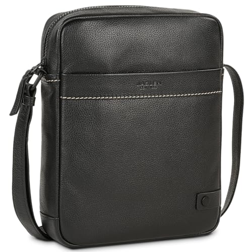 JASLEN - Men's Leather Crossbody Messenger Bag Stylish Herrentasche Umhängen Leder Shoulder Bag Vintage Lederhandtasche Herren Casual Travel, Schwarz von JASLEN