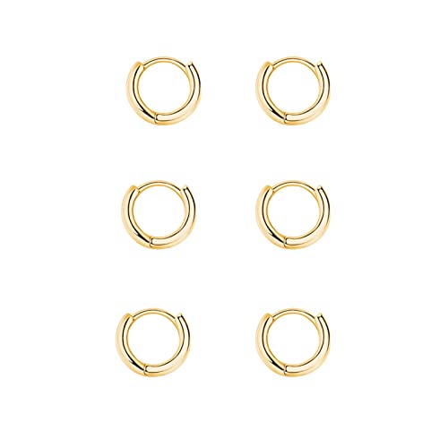 Creolen Silber 925 Ohrringe Gold Klein Ohrringe Set für Damen,3 Paar Ohrringe Herren Huggies Set 8mm von GMEDRIDAS