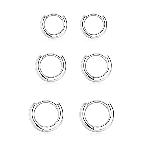 Creolen Silber 925 Klein Ohrringe Set für Damen Mädchen, 3 Paar Helix Piercings Silber Ohrringe für Damen Herren Ohrringe Nase Lippenringe 10mm 12mm 15mm von GMEDRIDAS