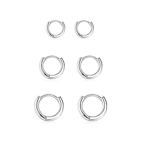 Creolen Silber 925 Klein Ohrringe Set für Damen Mädchen, 3 Paar Helix Piercings Silber Ohrringe für Damen Herren Ohrringe Nase Lippenringe 6mm 8mm 10mm von GMEDRIDAS