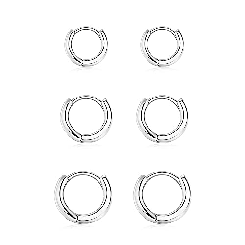 JASLILA Creolen Silber 925 Klein Ohrringe Set für Damen Mädchen, 3 Paar Helix Piercings Silber Ohrringe für Damen Herren Ohrringe Nase Lippenringe 8mm 10mm 12mm von GMEDRIDAS