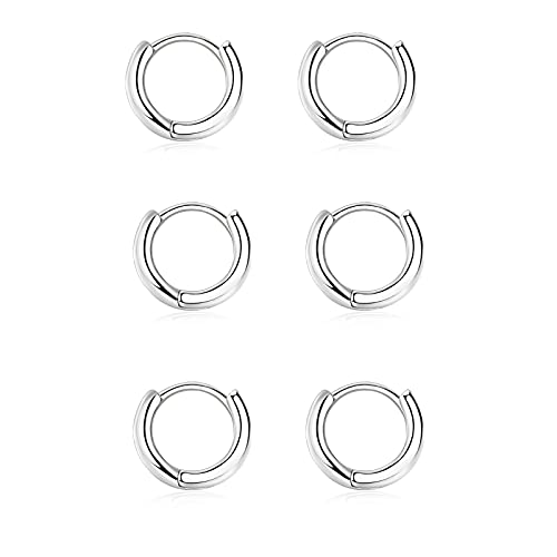 Creolen Silber 925 Klein Ohrringe Set für Damen Mädchen, 3 Paar Helix Piercings Silber Ohrringe für Damen Herren Ohrringe Nase Lippenringe 8mm von GMEDRIDAS