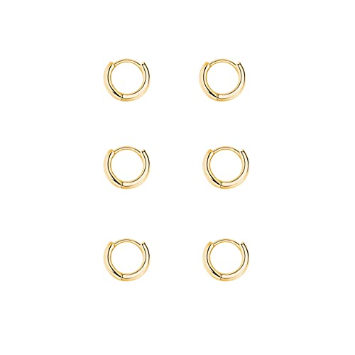 Creolen Silber 925 Ohrringe Creolen Gold Klein Ohrringe Set für Damen Mädchen,3 Paar Ohrringe Herren Huggies Klein Creolen Set Zierliche Knorpel Tragus Helix Schlafen Ohrringe 6mm von GMEDRIDAS