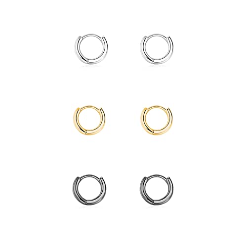 Ohrringe Schwarz Damen Creolen Silber 925 Klein Ohrringe Set für Damen Mädchen,3 Paar Helix Piercings Creolen Schwarze Ohrringe Gold Creolen Herren Nase Lippenringe 6mm von GMEDRIDAS